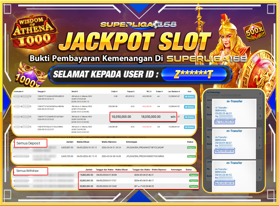 SUPERLIGA168 JACKPOT WISDOM OF ATHENA 1000 Rp.55,000,000-LUNAS